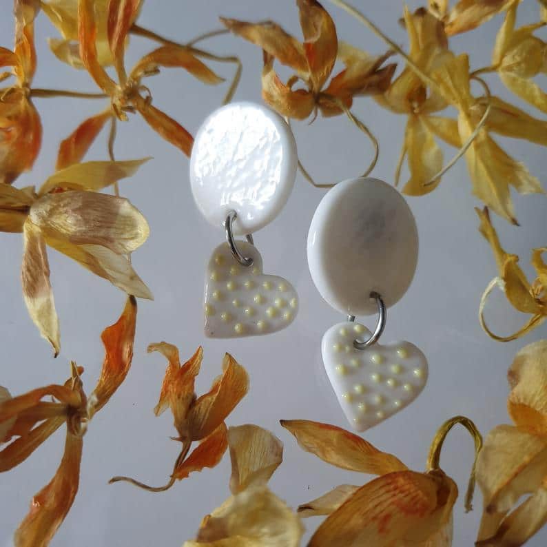 Porcelain earrings with heart pendant